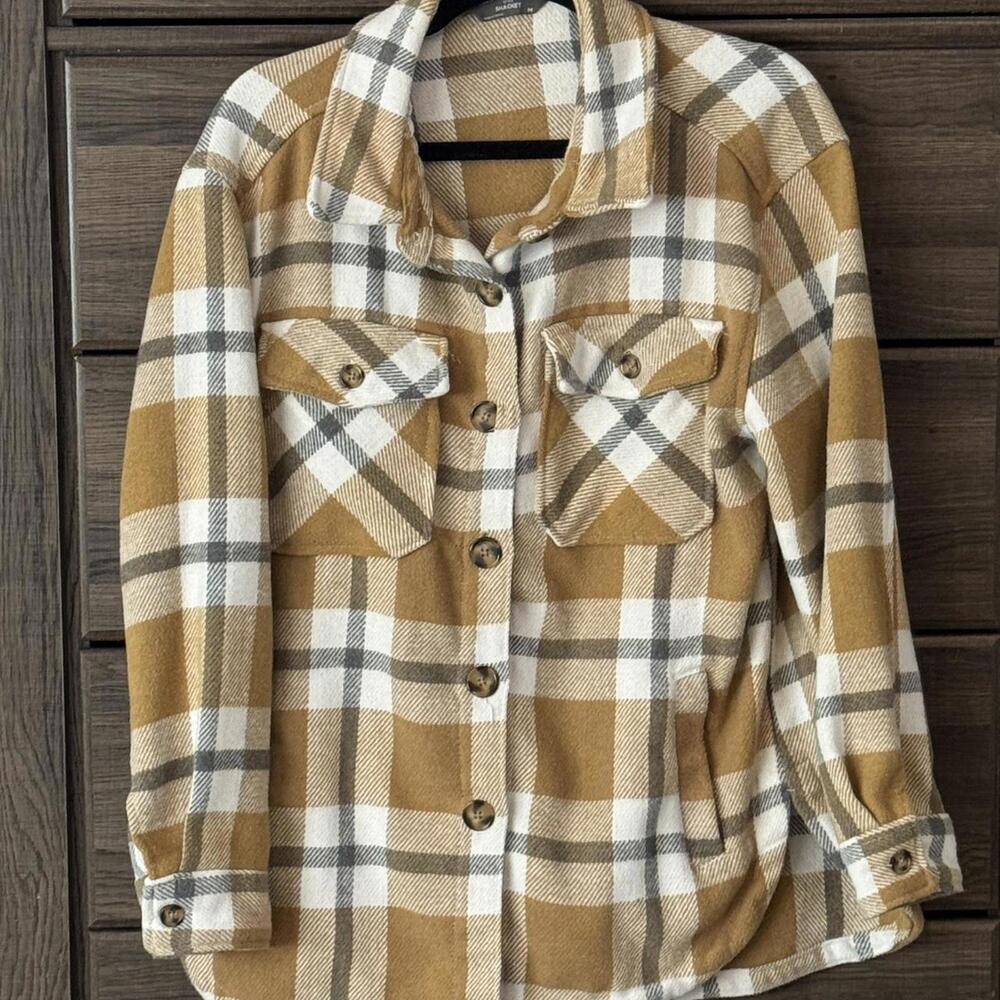 Tan and Brown Plaid Flannel Shacket